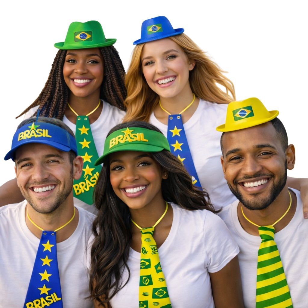 Kit Copa Do Mundo Brasil Futebol Viseira ou Mini Chapéus + Gravatas Do Brasil em EVA