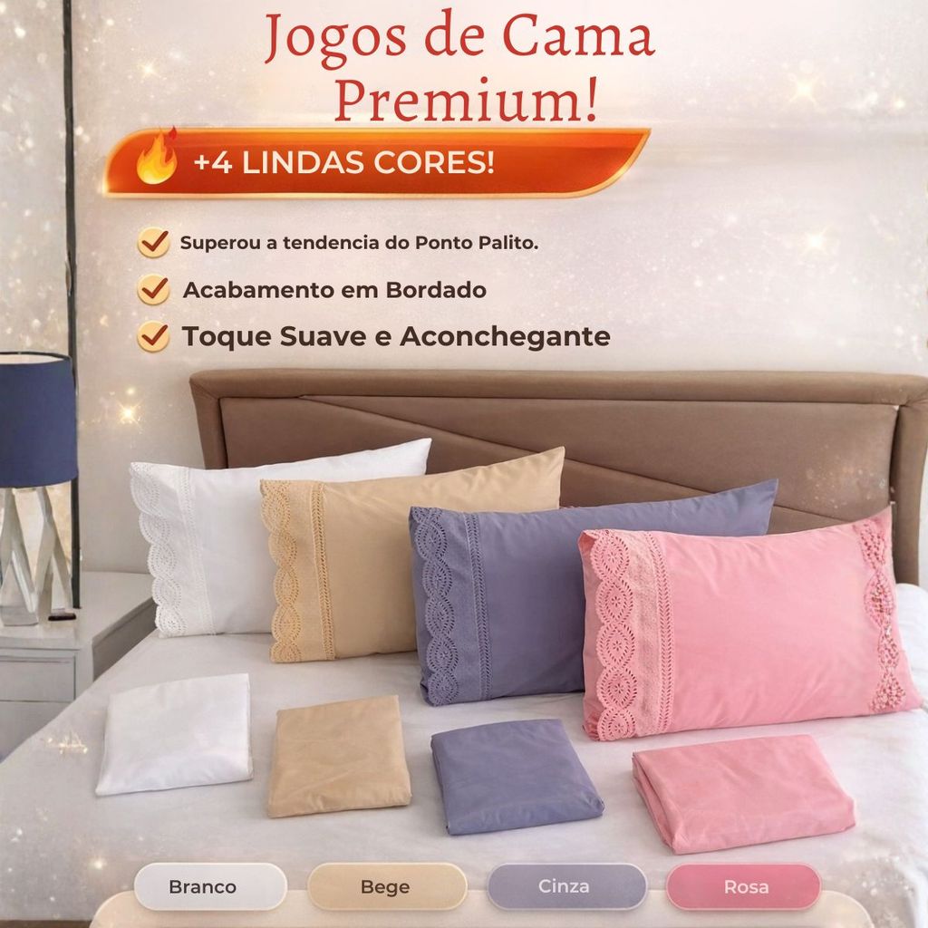 Kit Jogo de Lençol Cama Box Micropercal 400 fios Toque Macio com Fronhas Bordada e Ponto Palito