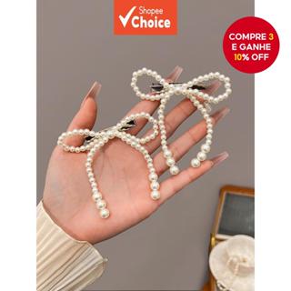Grampo De Cabelo Com Laço De Pérola Bege Feminino Elegante Acessório Bico De Pato Brilhante em Oferta na Shopee