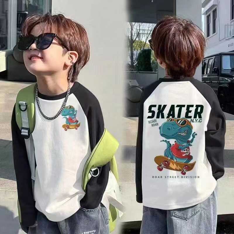Crianças roupas infantis 2025 novo estilo puro algodão manga comprida camiseta meninos outono médio grande crianças cami