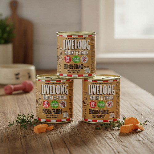 Kit 3x Latas Livelong Ração Úmida Cães Frango 900g | Super Premium Natural Sa...