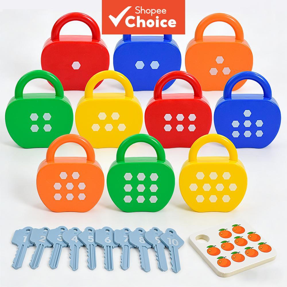 OOTDTY Apple Lock Brinquedo Correspondente Para Crianças Contando Reconhecimento De Números Montessori Quebra-Cabeça Edu