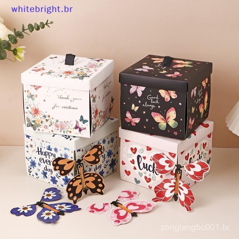 WT 1 Pacote Caixa de Presente Surpresa de Borboleta Voadora Explosiva Rosa Caixa de Brinquedo DIY