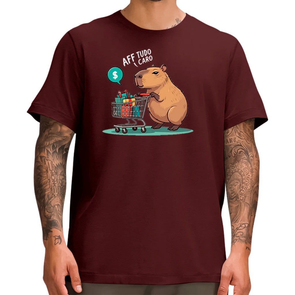 Camiseta Capivara Aff Tudo Caro Camisa Masculina Meme Capybara Estampada 100% Algodão
