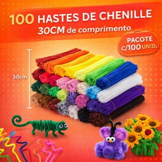 100 Hastes Chenille 30cm Coloridas | Limpador de Cachimbo para Artesanato Escolar DIY em Oferta na Shopee