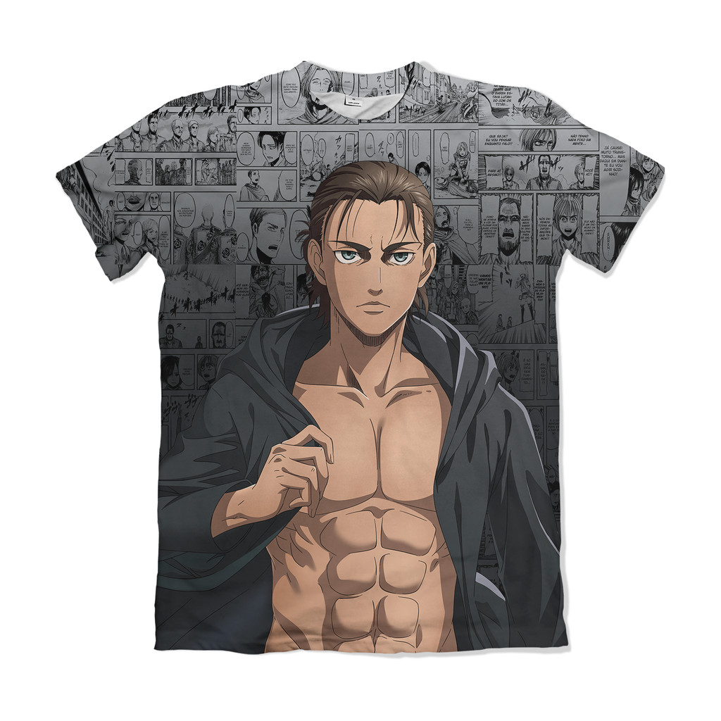 Camiseta Attack on Titan Shingeki no Kyojin Eren Yeager Sem Camisa Cinza Anime Dry-Fit Unissex Swit