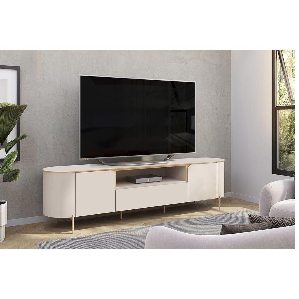 Rack Bancada p/ TV até 75 Pol Areta c/ 2 Portas 218x57cm Off White/Off White - DJ Móveis em Oferta na Shopee