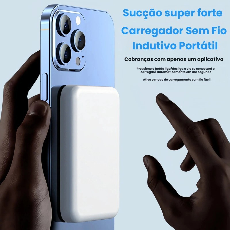 Carregador Portátil com Indução Magsafe Sem Fio para iPhone/Android, Bateria 5000mAh/10000mAh