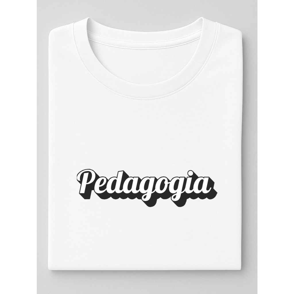 camisa Blusa Pedagogia Feminina Unissex Camiseta Fonte Cursiva com Sombra Faculdade 100% Algodão Premium