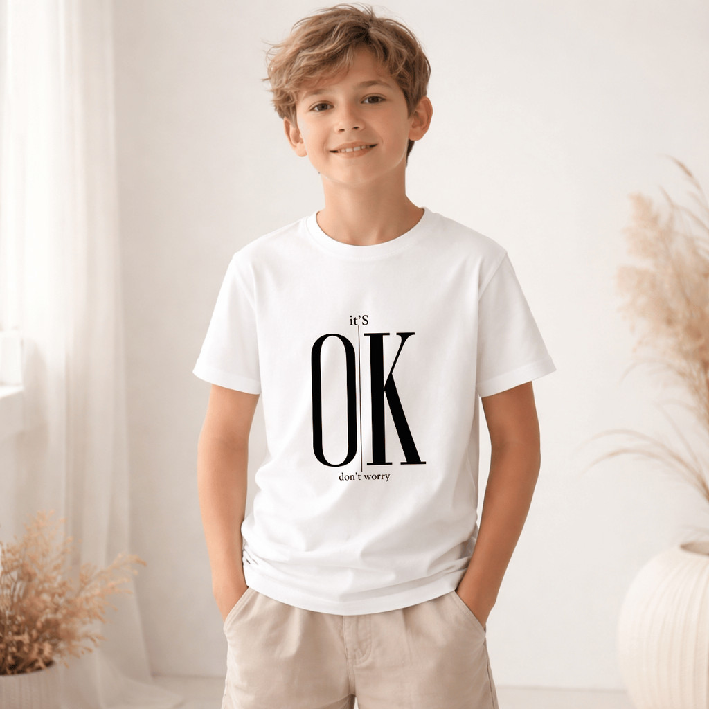 Camiseta Infantil e Juvenil Estampada It´s Ok 100% Algodão Premium Criança Personalizada Unissex Blusa Camisa