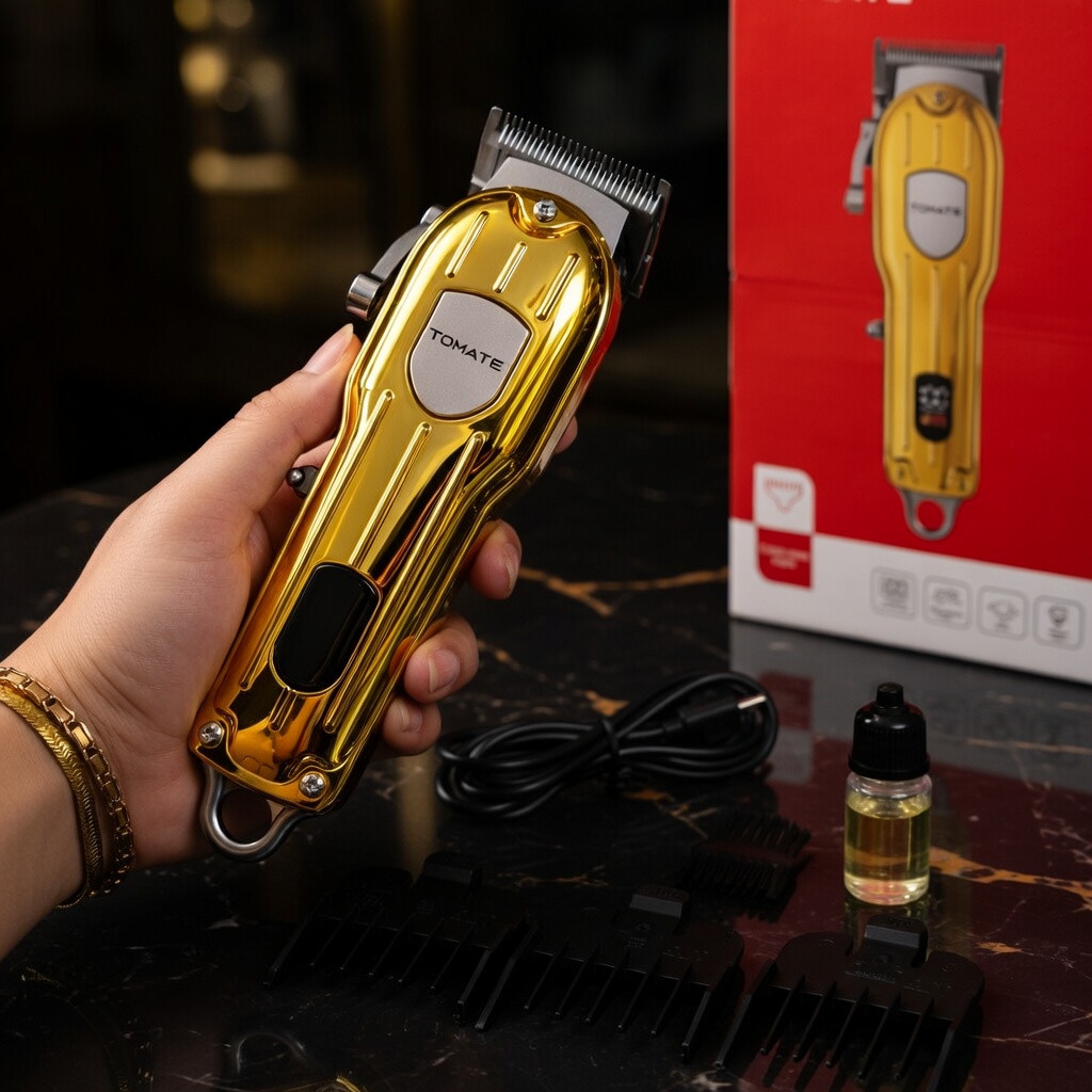 Máquina de Cortar Cabelo Masculina Dourada Aparador de Barba Profissional Sem Fio