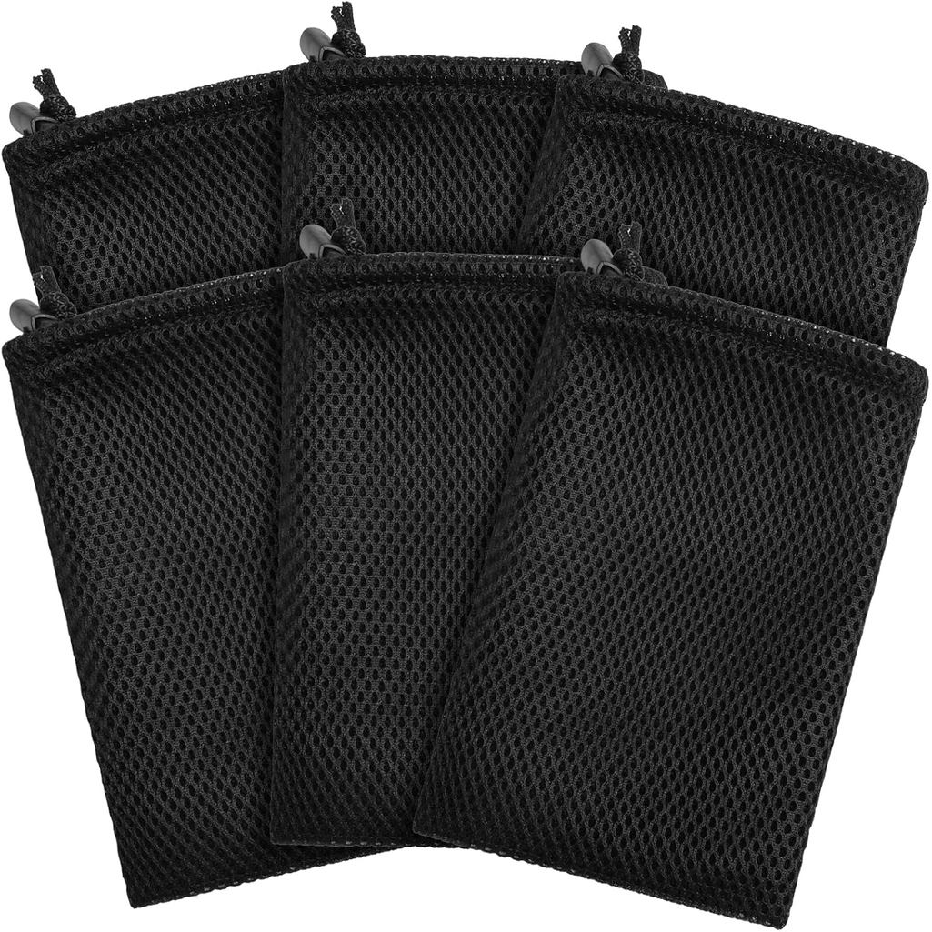 6 Sacos de Malha de Nylon com Cordão, Pretos, 4,72" X 7,3", Sacos de Presente de Malha com Cordão para MP3, Carregador, 