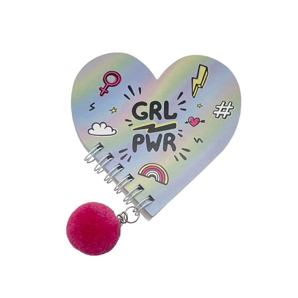 Caderneta Le Capa Flexível Girl Power Formato Coração com Pompom 30 Folhas em Oferta na Shopee