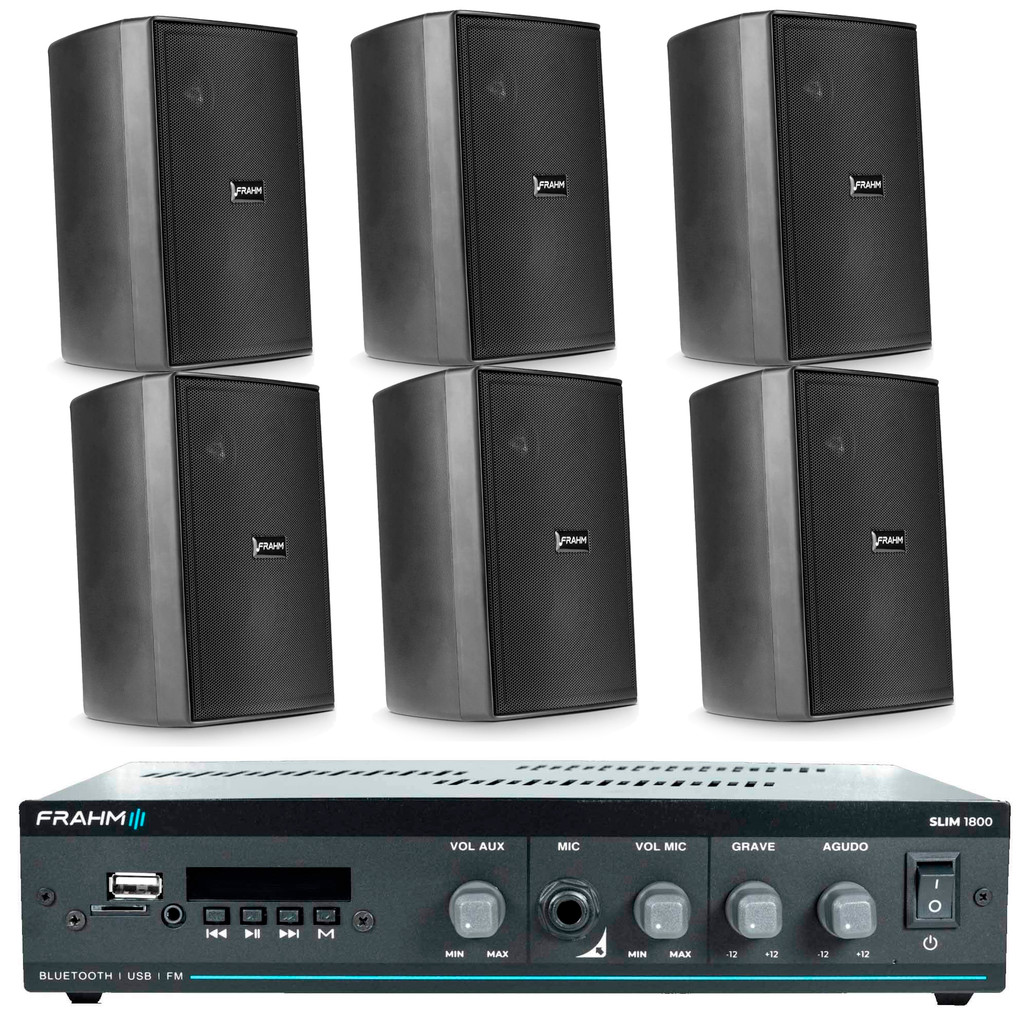 Kit Sonorização Ambiente Slim 1800 Bluetooth+ 6 Caixas Frahm Preta