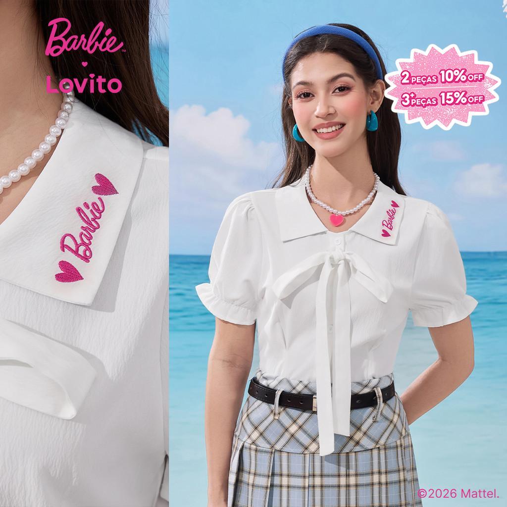 Barbie™ X Lovito Blusa Casual Botão Primavera/verão Blusa Branca para Mulheres LB1AD038