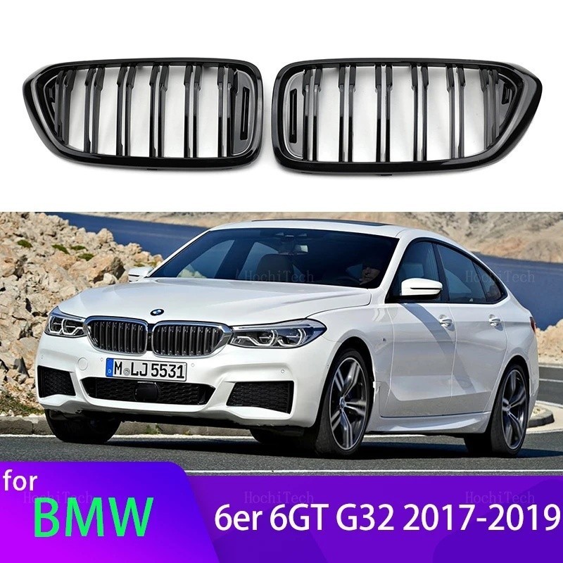 2 Pçs Estilo Do Carro Preto Brilhante Frente Rim Duplo Ripa Grade Para BMW Série 6 GT 6GT G32 2018-2020em Estoque