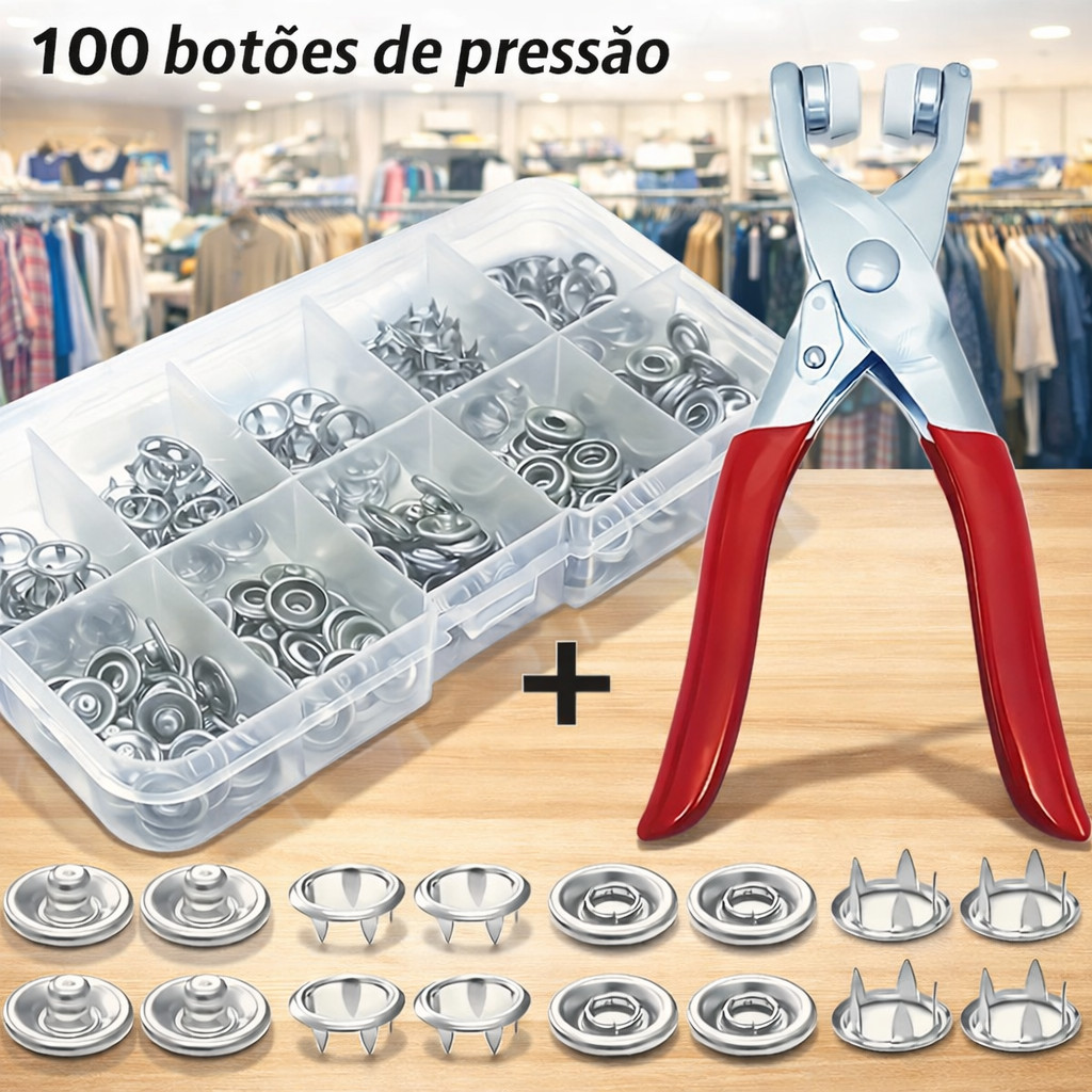 Alicate Aplicador Para Botao De Metal com 100 botões de roupas De Pressao Roupa Bebe
