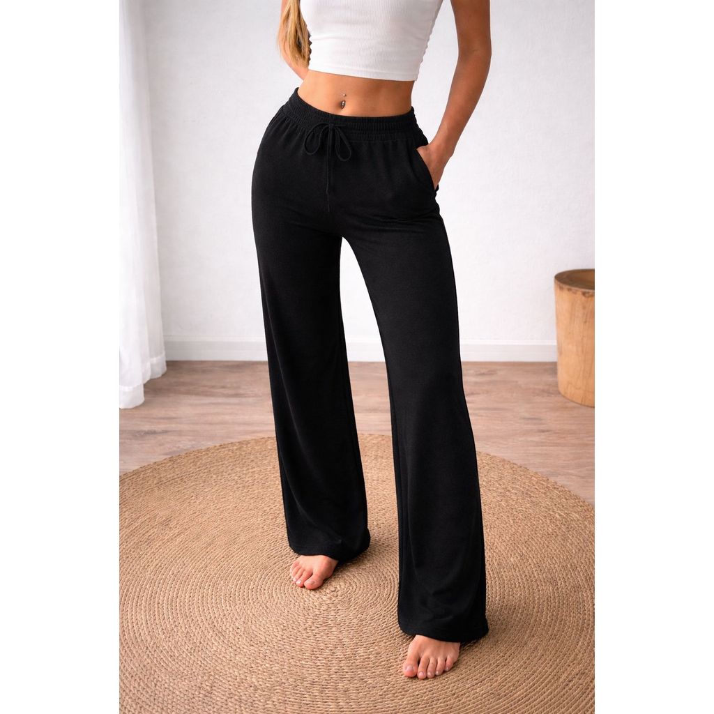 Calça Pantalona Feminina Cintura Alta Com Bolso Tecido Lanzinha Inverno Calça Wide Leg Para o Inverno| Estilosa