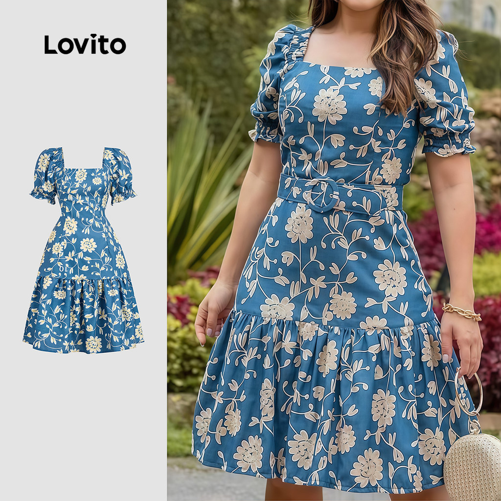 Lovito Vestido Elegante com Vestido Azul Confortável e Estiloso para primavera/verão L178ED1511 em Oferta na Shopee