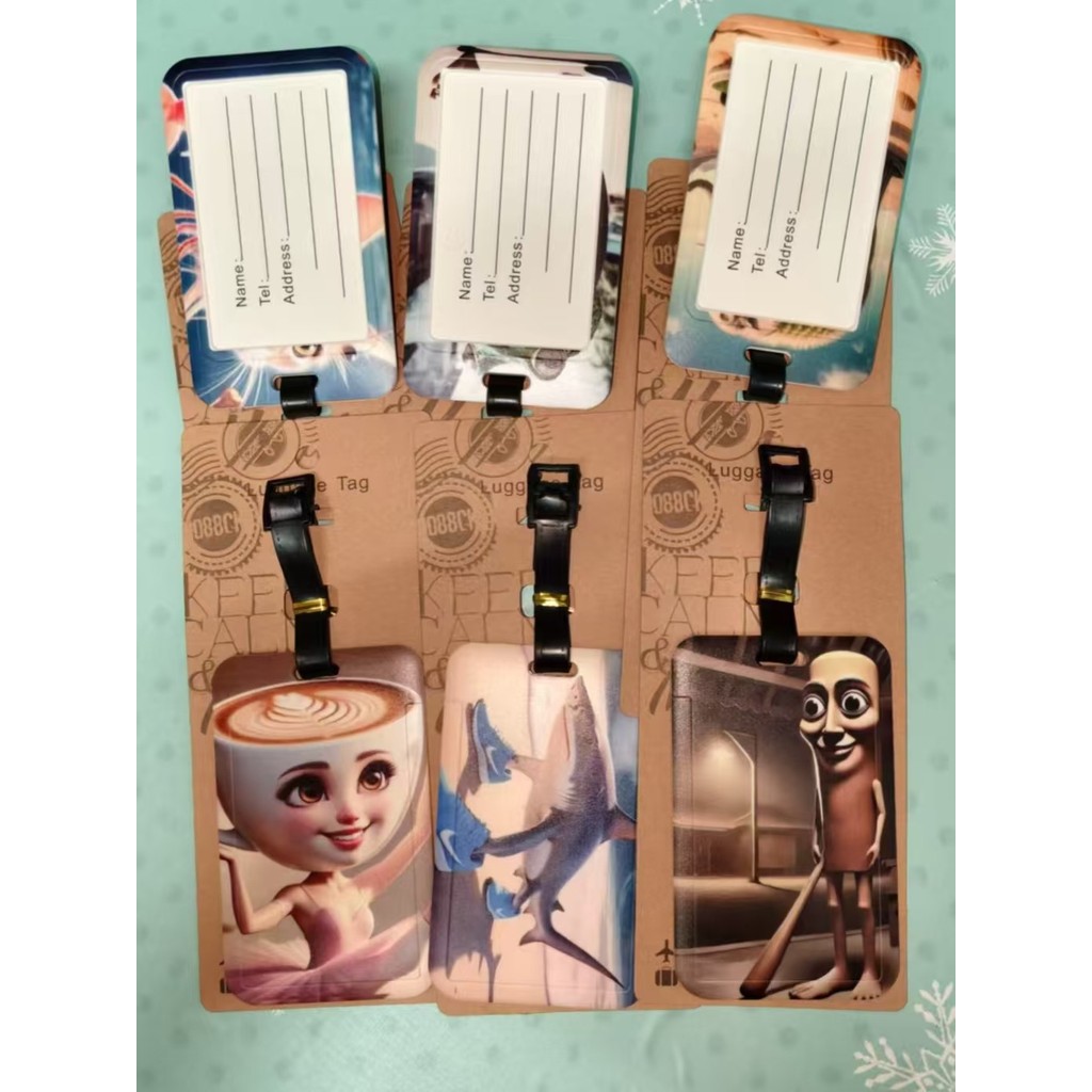 Etiqueta de bagagem fofa indispensável para viagem Shanhaijing Etiqueta de bagagem masculina abstrata de madeira 6NTU