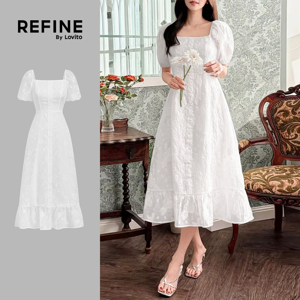 (Refine by Lovito) Vestido Elegante Dupla Bainha Primavera/verão Off White para Mulheres LR32E060 em Oferta na Shopee