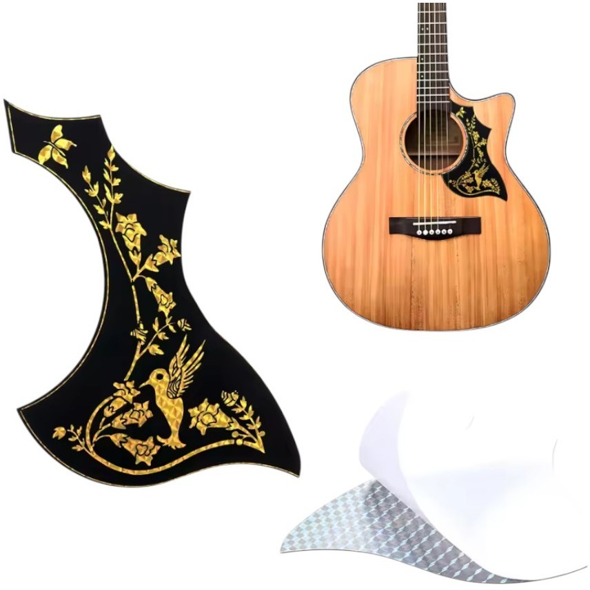 Escudo Para Violao Folk Adesivo Autocolante Floral Dourado