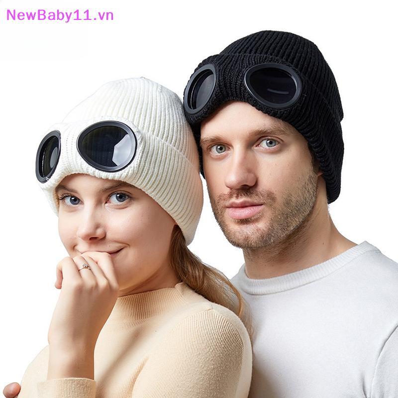 NewBaby Unissex Masculino Feminino Chapéu De Malha Com Óculos À Prova De Vento Inverno Mais Quente Gorros De Esqui Macio
