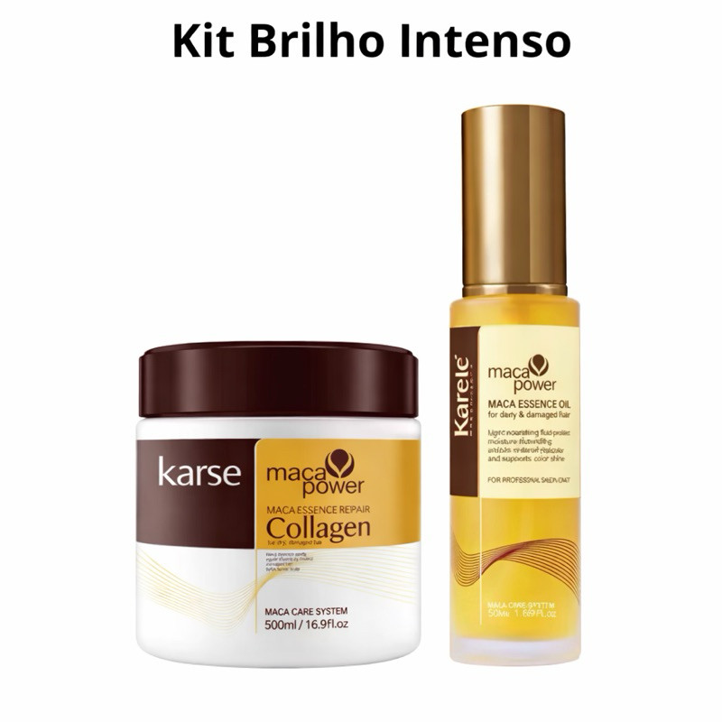 kit Brilho Intenso Karse Máscara Collagen 500ml e Óleo Capilar 50ml
