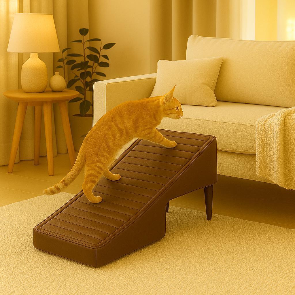 Rampa Escada Pet Movel Puff Cachorro Gato Corino Marrom