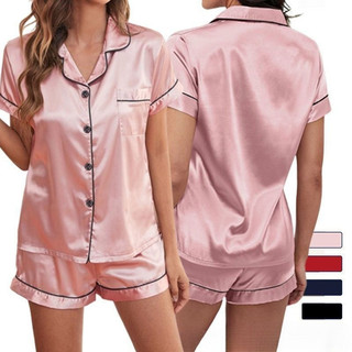 Pijama de cetim tamanho grande M-2XL 198 botões Pijama de seda manga curta 996 0RRT 3VNJ