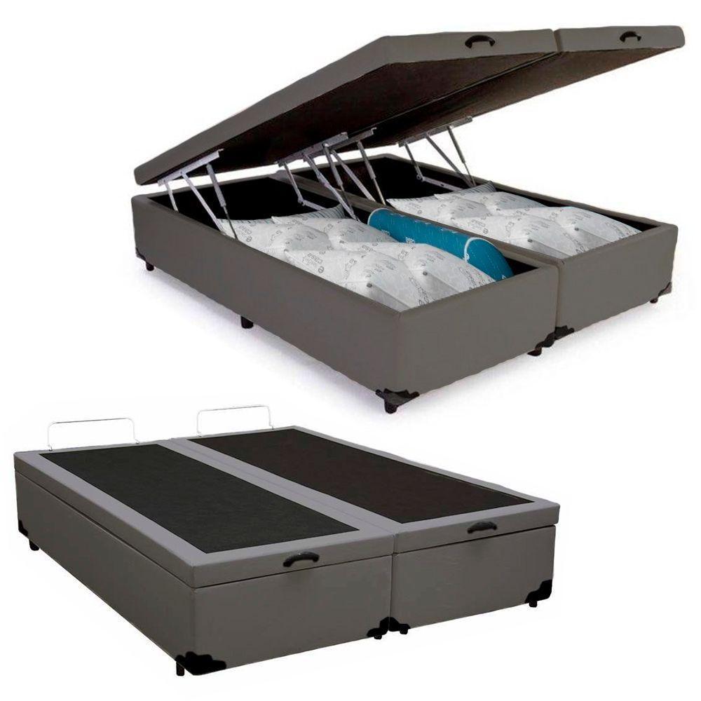 Cama  Box  Baú Queen Bipartido Sintético Cama-Cinza 158x198x45cm em Oferta na Shopee