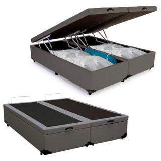 Cama  Box  Baú Queen Bipartido Sintético Cama-Cinza 158x198x45cm em Oferta na Shopee