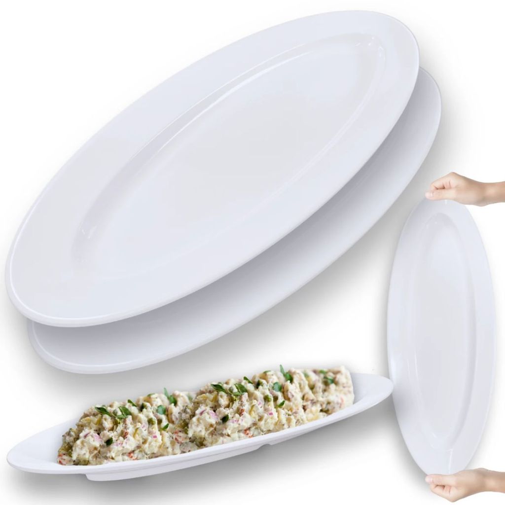 2 Travessas Oval 60 Cm Pratos para Buffet Restaurante Cozinha Melamina Premium Branca Rasa em Oferta na Shopee