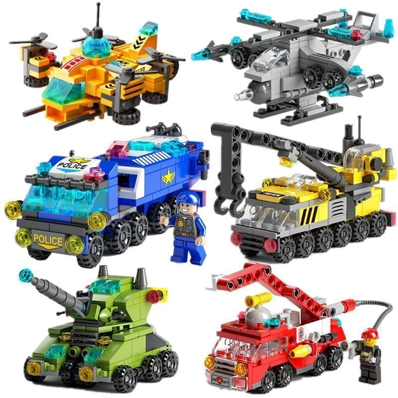 Lego blocos de construção cidade rua vista série montagem educacional das crianças deformação militar brinquedo corrida 
