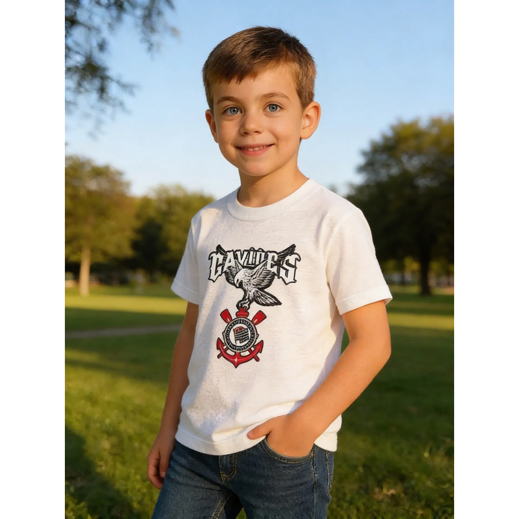 Camiseta Infantil Pra Criança Camisa Futebol Timão Gaviões