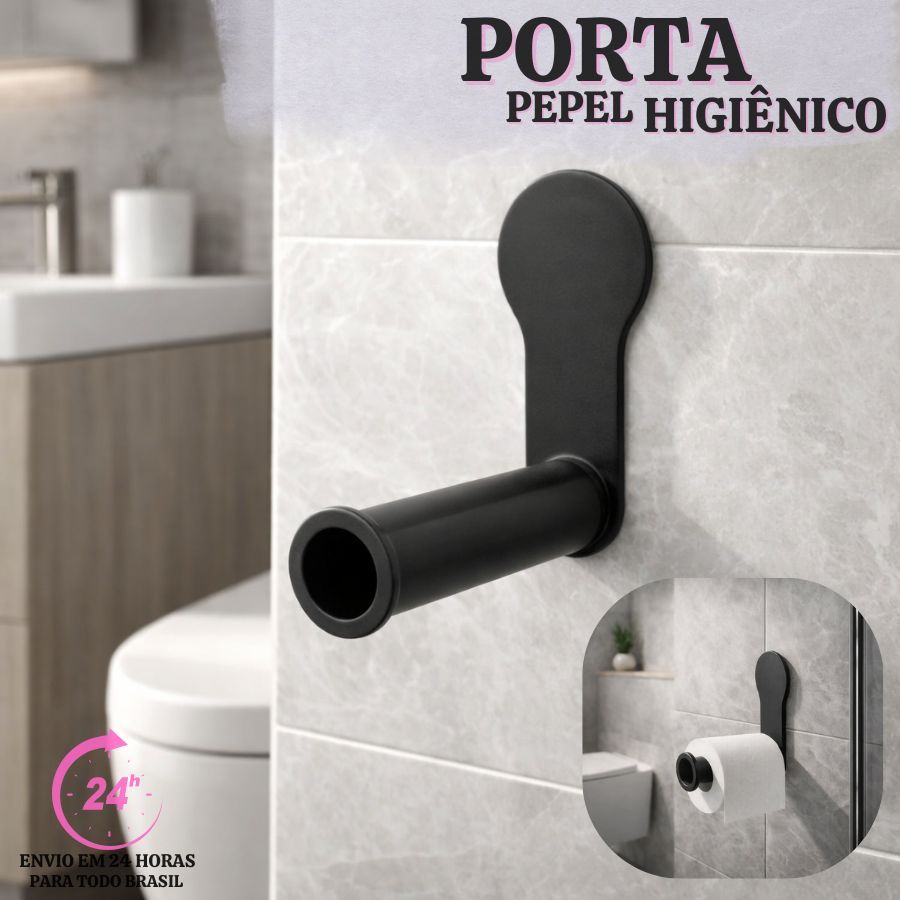 Porta Papel Higiênico Suporte Preto de Papel Para Banheiro 