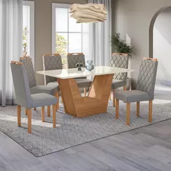 Conjunto Sala de Jantar Verbana Kappesberg 6 Cadeiras Veludo Titanio