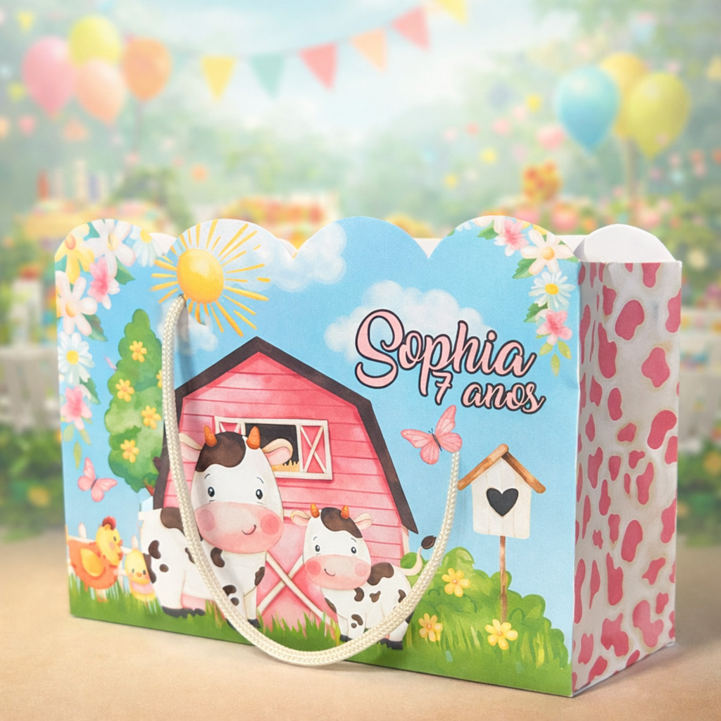 Kit Sacolinha Sacola Papelaria Personalizada Fazendinha Fazendeira Sacolinha de Lembrancinha Caixinha para Festa