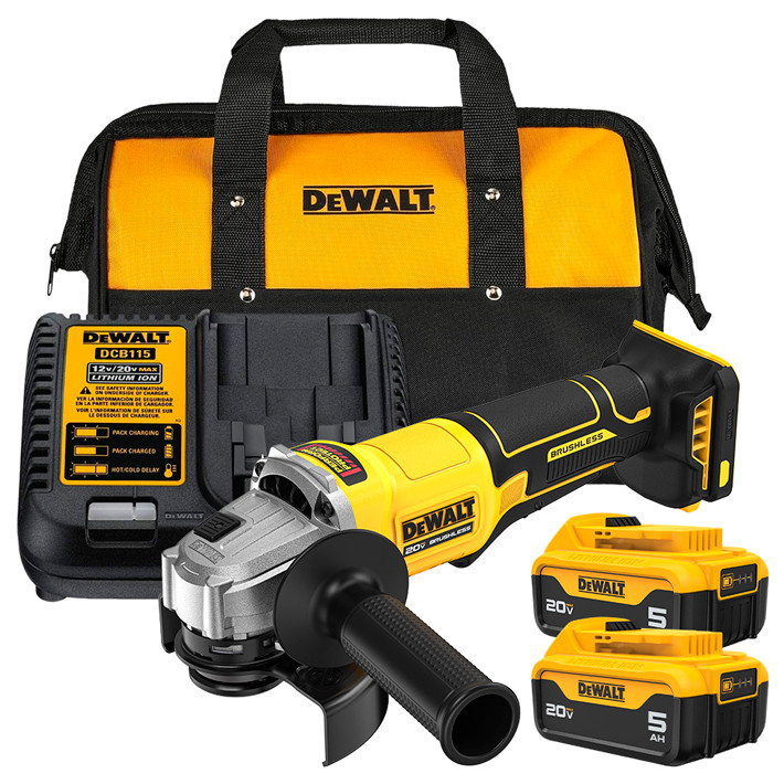 Esmerilhadeira Angular 4.1/2" a Bateria 20V DeWalt DCG408B + 2 Baterias 20V MAX 5Ah DCB205 + Carregador + Bolsa