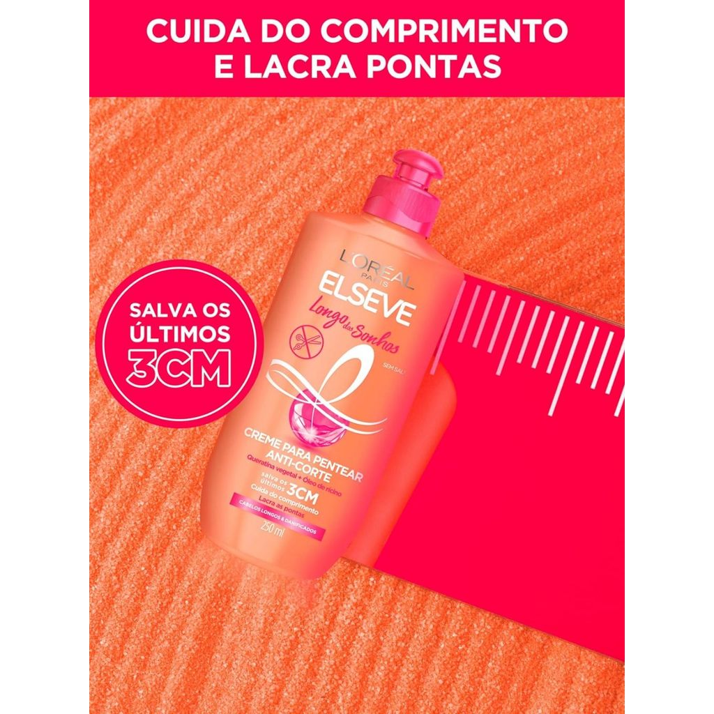 Creme de Pentear Elseve Longo dos Sonhos Anti-Corte Salva Pontas 250ml