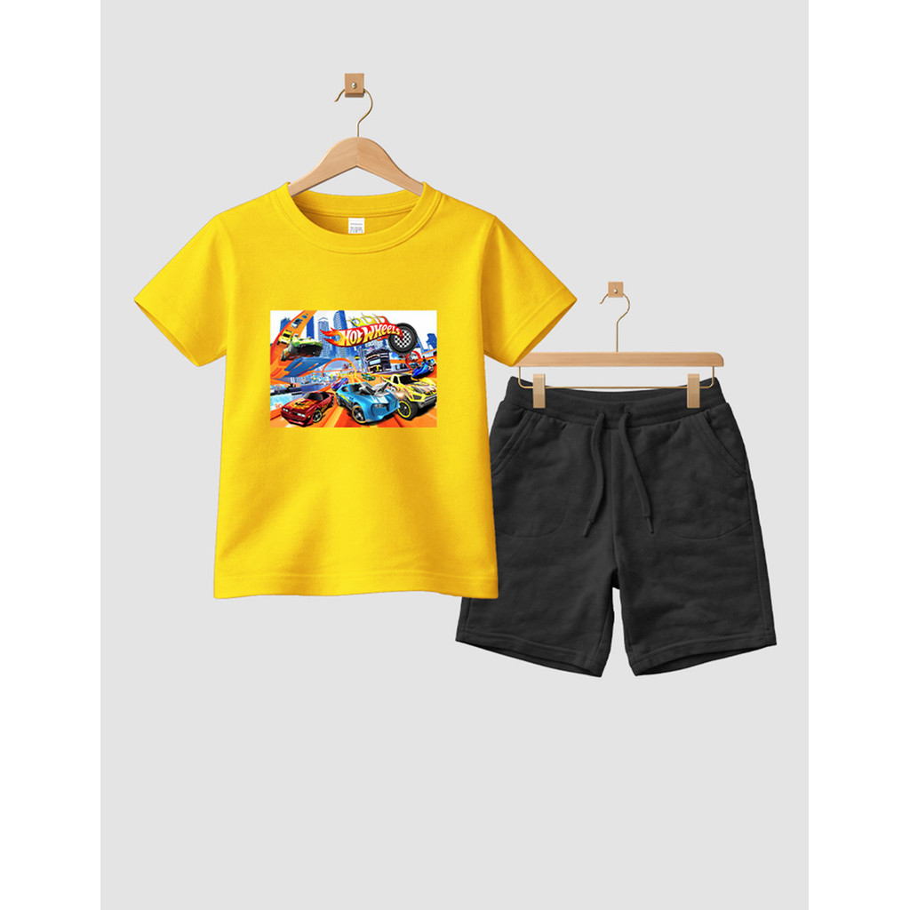 Camiseta Short Conjunto Infantil Desenho H Weels Em Algodão Conjunto De Bermuda Juvenil Conjunto De Bermuda Juvenil