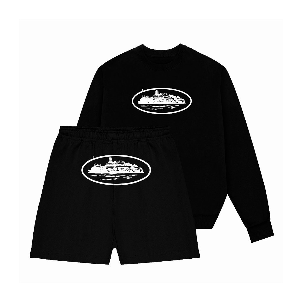 Kit Conjunto Moletom Careca 2 Cabos Streetwear e Bermuda Moletom Estampada Alcatraz Flash