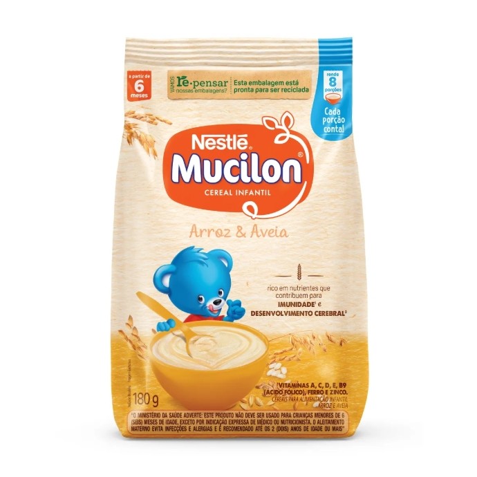 Cereal Infantil Nestlé Mucilon Arroz e Aveia Integral 180g