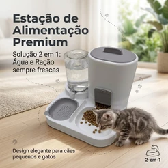 Bebedouro e Comedouro Automático 2 em 1 para Cães e Gatos | Controle de quantidade Filtro 3 Etapas