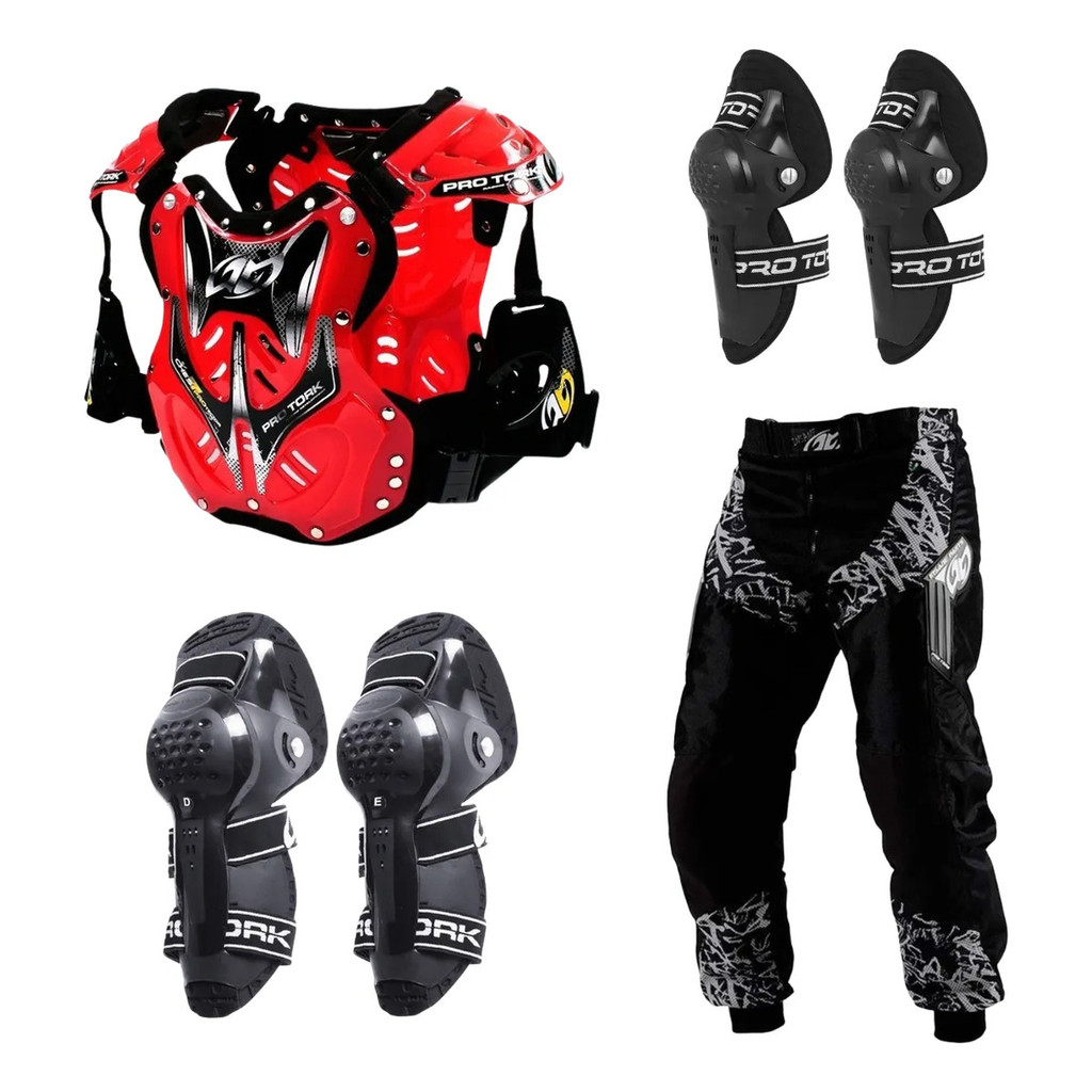 Kit Colete Calça Joelheira Cotoveleira Articulada Motocross Trilha Corrida Enduro