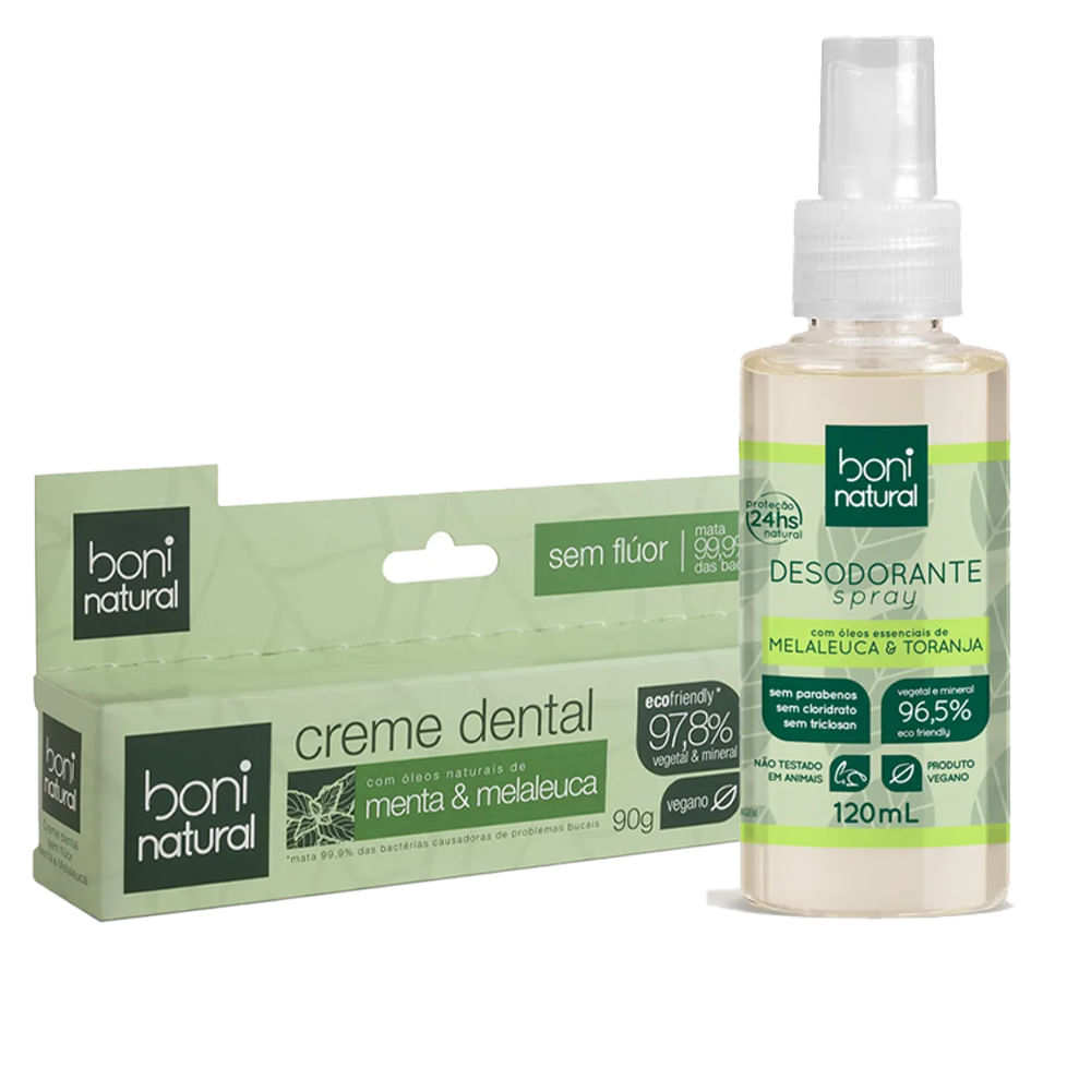 Kit Boni Natural Desodorante Spray 120ml + Creme Dental 90g em Oferta na Shopee