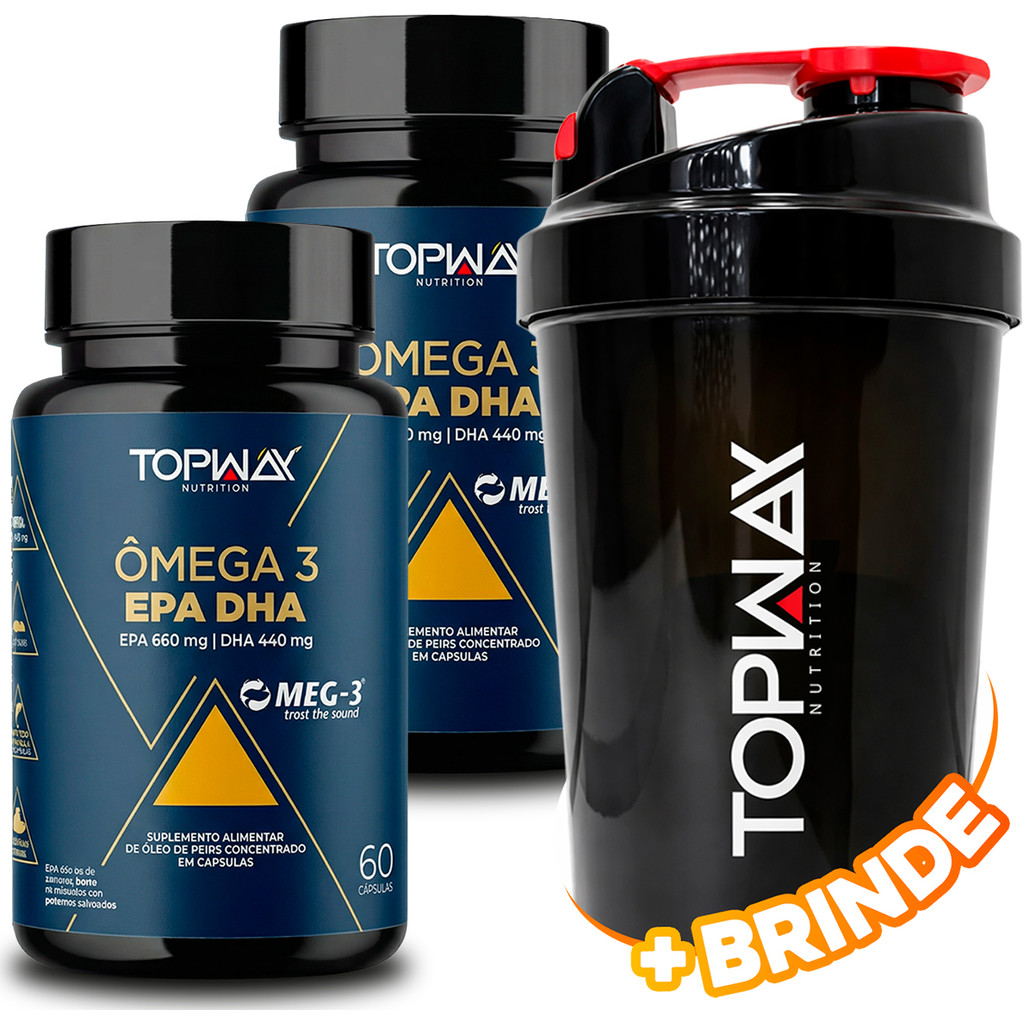 2x Top Way Suplemento Alimentar Ômega 3 Super EPA 660mg + DHA 440mg 60 Caps + Coqueteleira