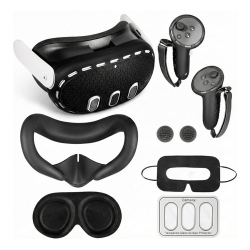 Kit Capa Proteção Silicone Para Oculus Quest 3 Protetor Vr Preto