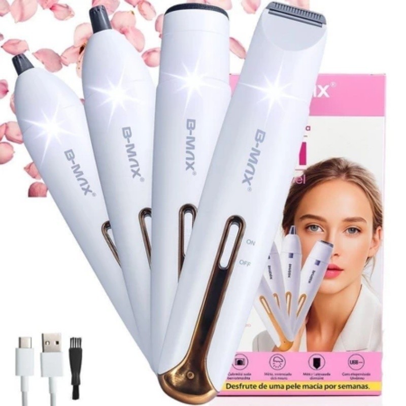 Depilador Elétrico Feminino 4 Em 1 Barbeador Corpo Aparador De Pêlos Nariz E Sobrancelhas Recarregável em Oferta na Shopee