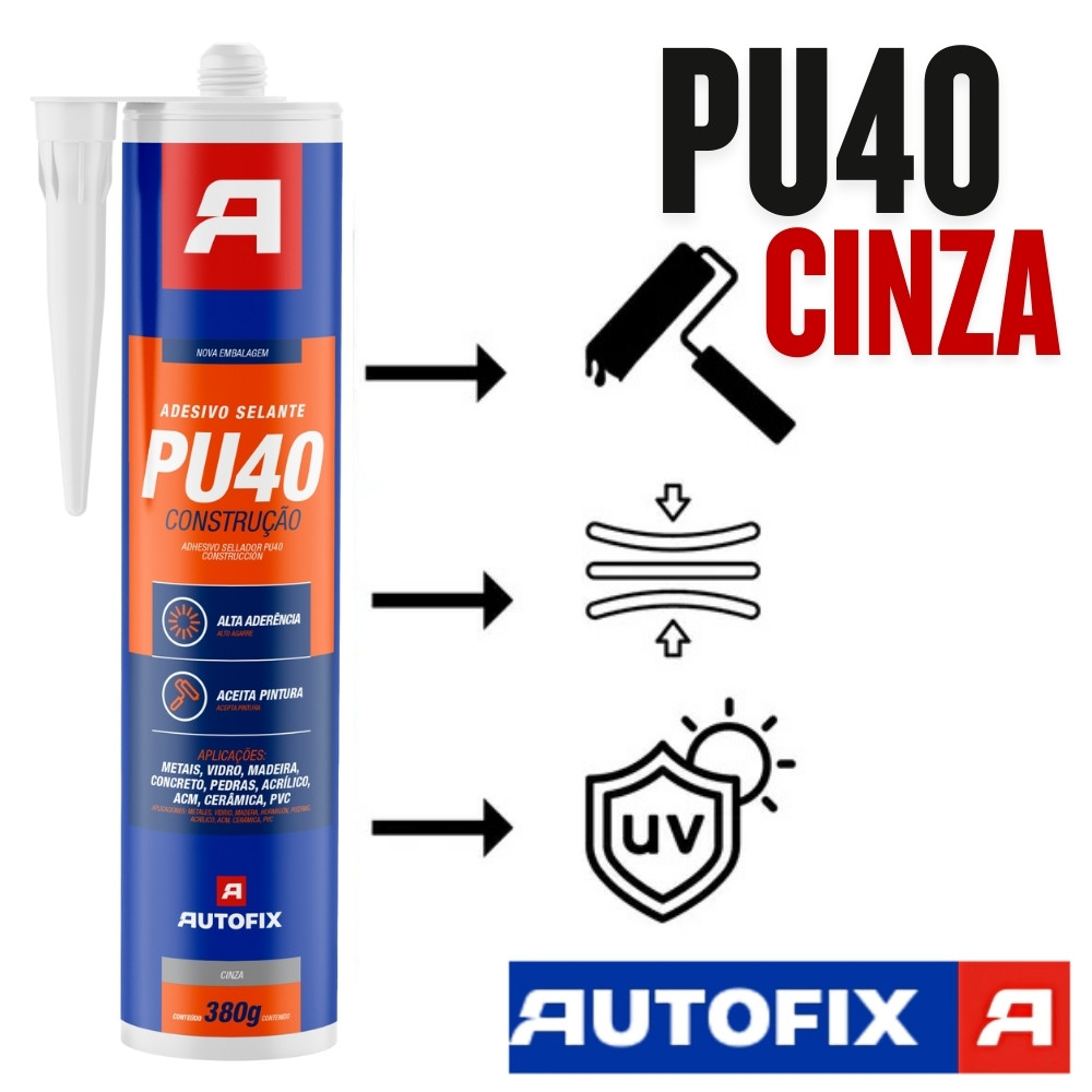 Cola Pu 40 Cinza 380g Autofix Veda Calha Rufo E Concreto